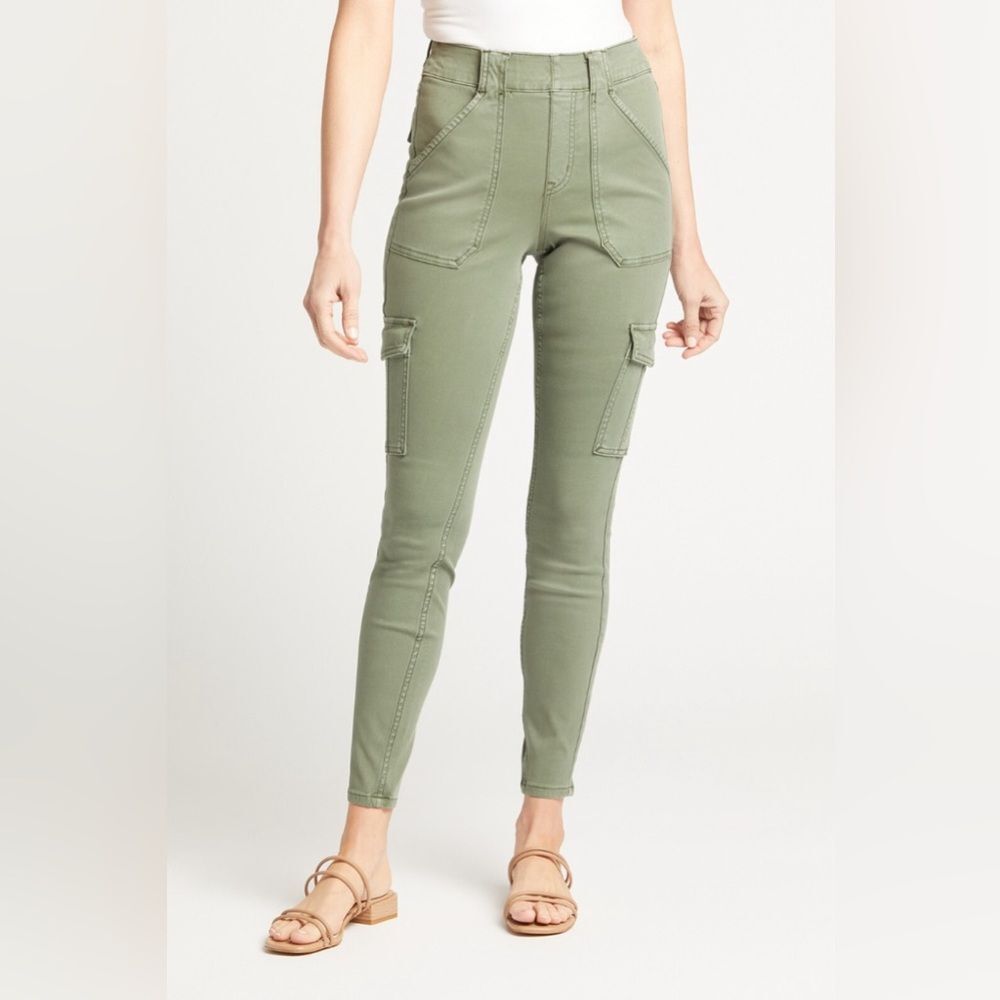 Spanx Stretch Twill Ankle Cargo Pocket Pants Olive Army Green Size Medium